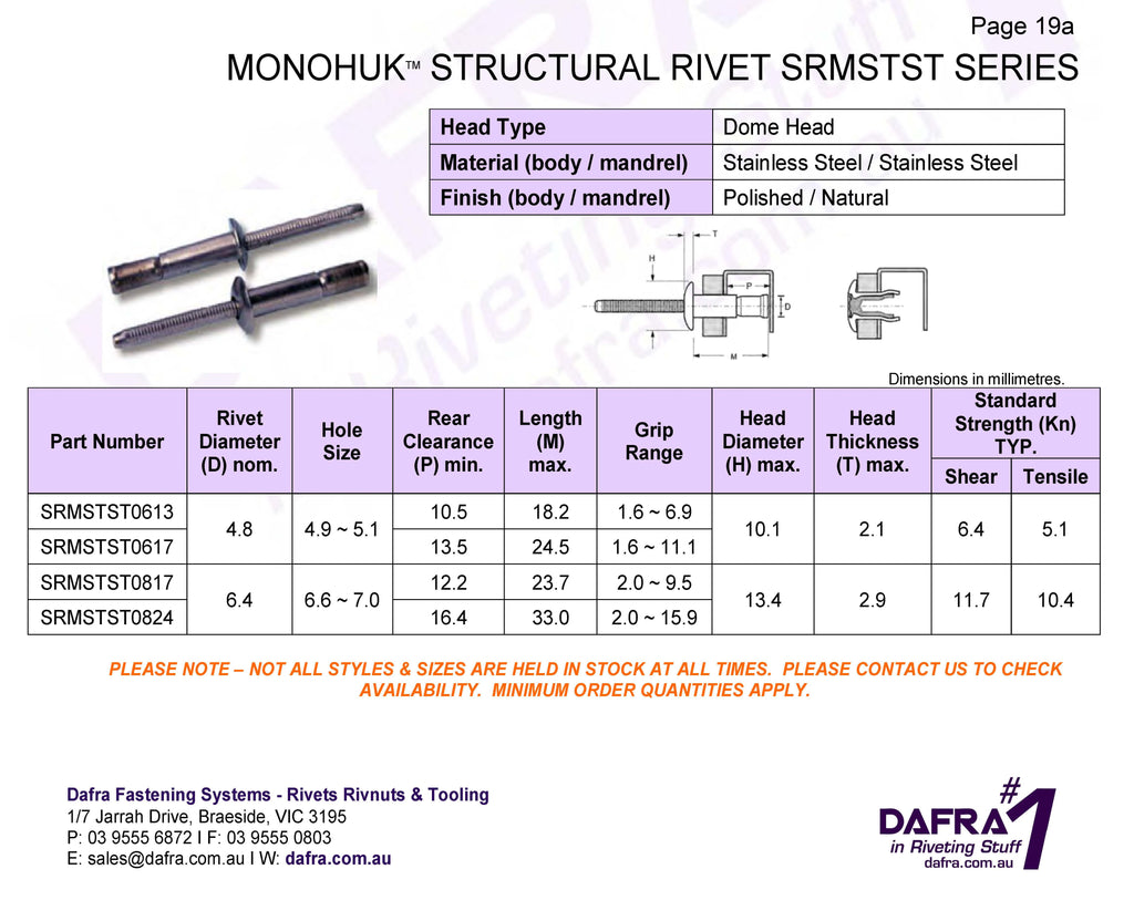 Srm Rivet Types MONOHUK Structural Rivet SRMSTST | Dafra Products